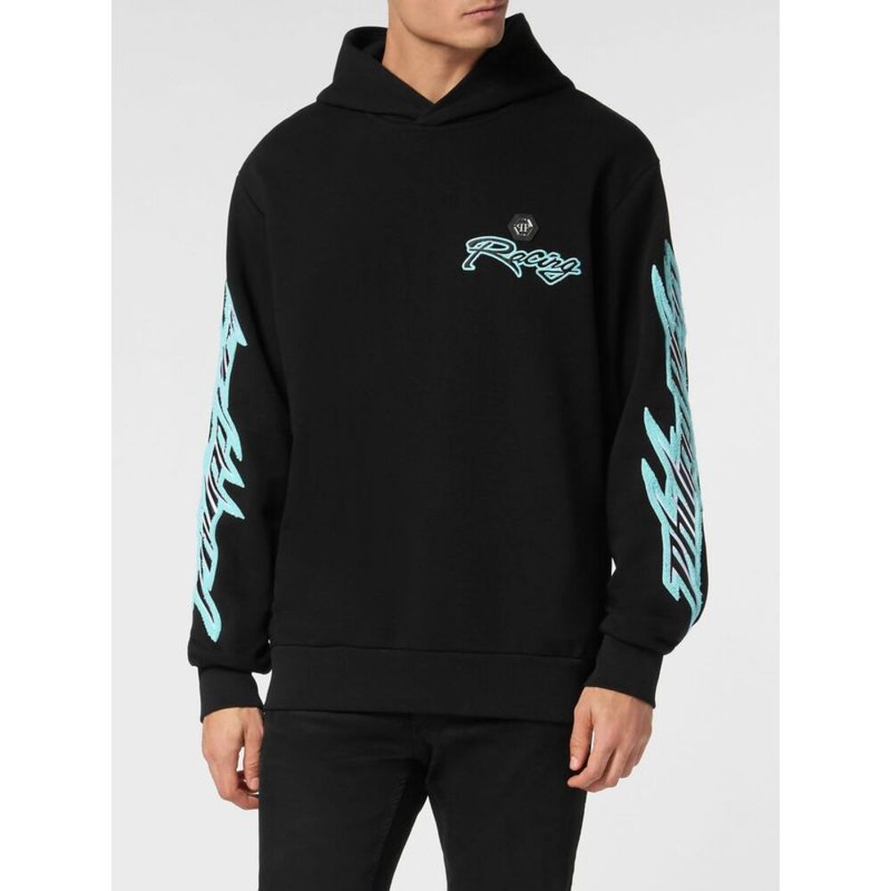 Philipp Plein Men Relaxed Fit Cotton Hoodie Philipp Plein With Logo Print